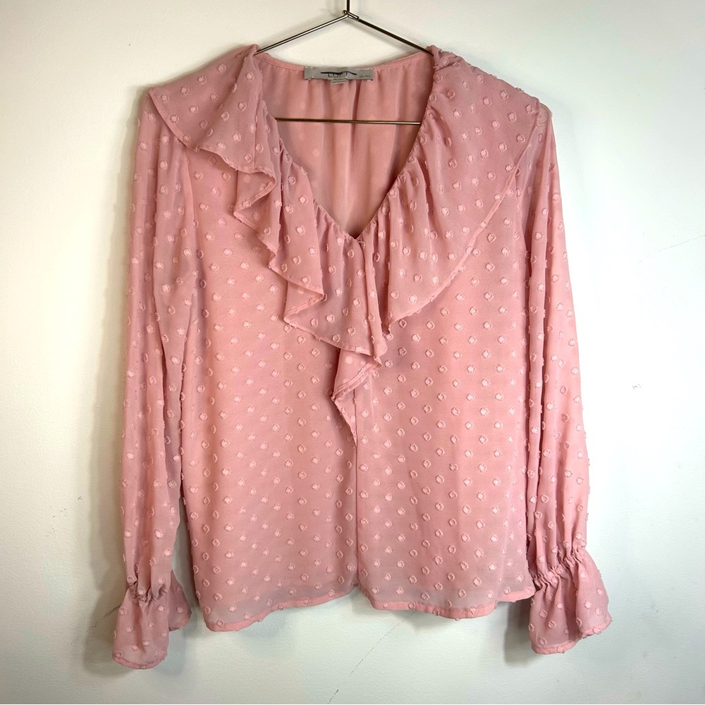 LOFT | Flocked V Neck Long Sleeve Blouse